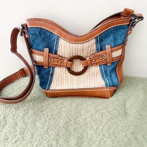 B.O.C. (Born Concepts) Brimfield denim shoulder straw boho handbag